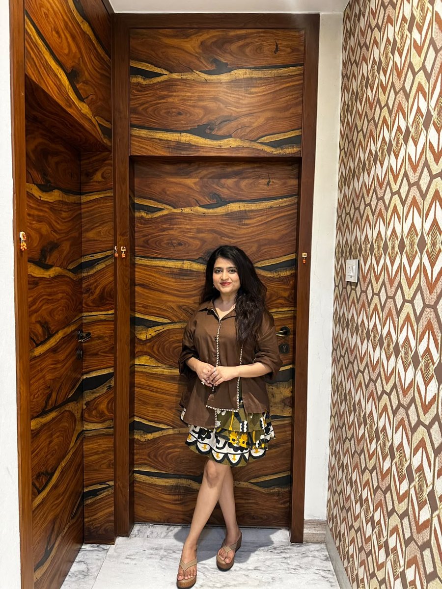 Sneha wearing the Coffee Jute shirt